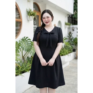 E13-H22เดรสสั้นแต่งโบว์-เรียบร้อยหรูหรางานสาวอวบพลัสไซส์🤩รวมไซส์ มี2ขนาด M อก38-40" L เอว 40-54" ยาว 26"
