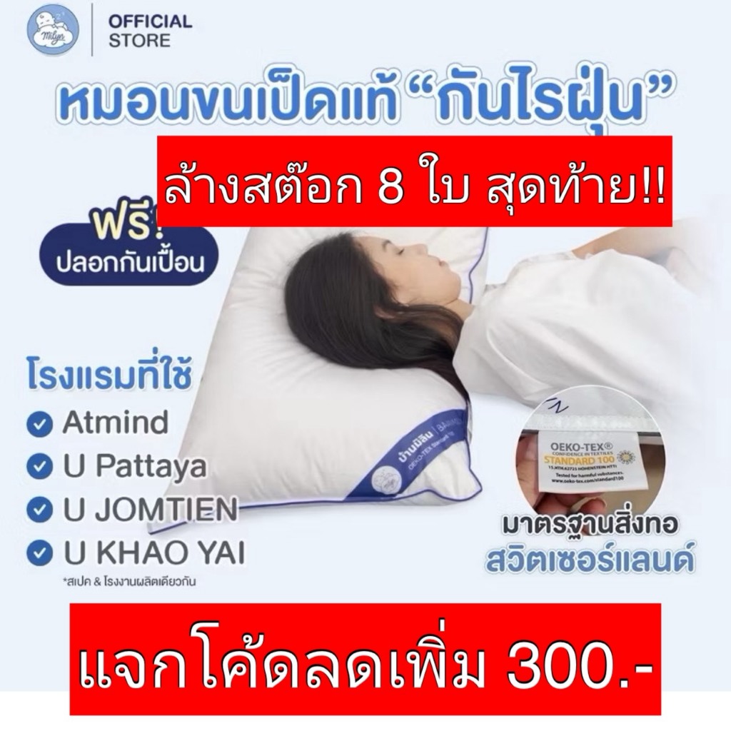 หมอนขนเป็ดแท้ โรงแรมAtmind โรงแรม U Pattaya U Jomtien Pattaya