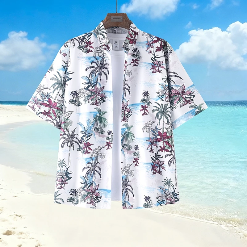 เสื้อเชิ้ตปกฮาวาย แขนสั้น ลายดอก ผ้าไหมอิตาลี สไตล์เกาหลี thumbnail 5