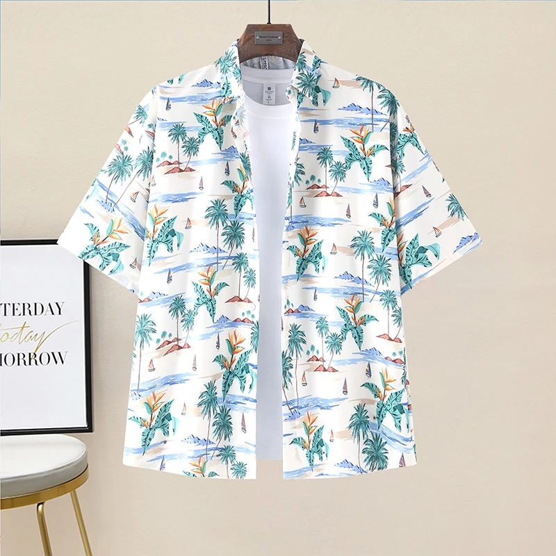 เสื้อเชิ้ตปกฮาวาย แขนสั้น ลายดอก ผ้าไหมอิตาลี สไตล์เกาหลี thumbnail 9