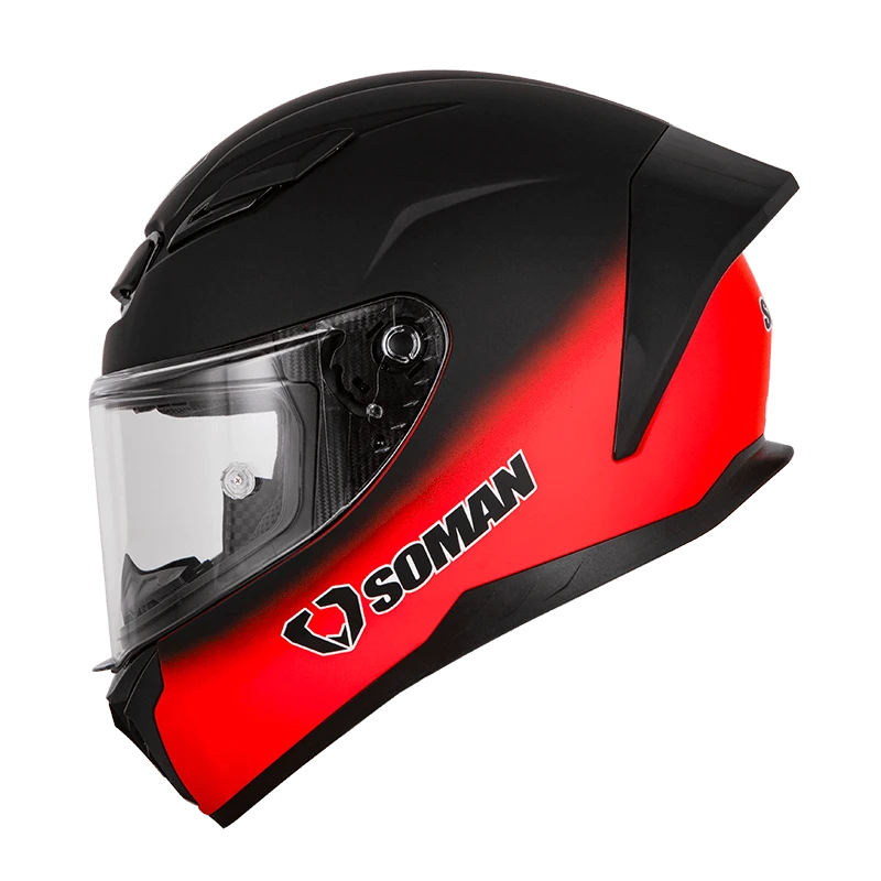 หมวกกันน็อค Soman SM973 เป็นหมวกกันน็อคเต็มใบสไตล์สปอร์ตมีน้ำหนักเบา นวมใส่สบาย และรองรับการติดตั้งบ