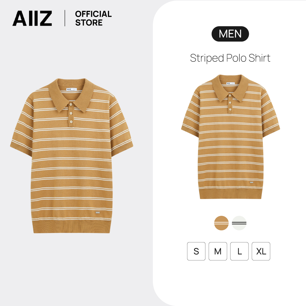 AIIZ (เอ ทู แซด) - AIIZ เสื้อโปโลผู้ชายผ้าถักทอลายทาง AIIZ Men's Striped Polo Shirt