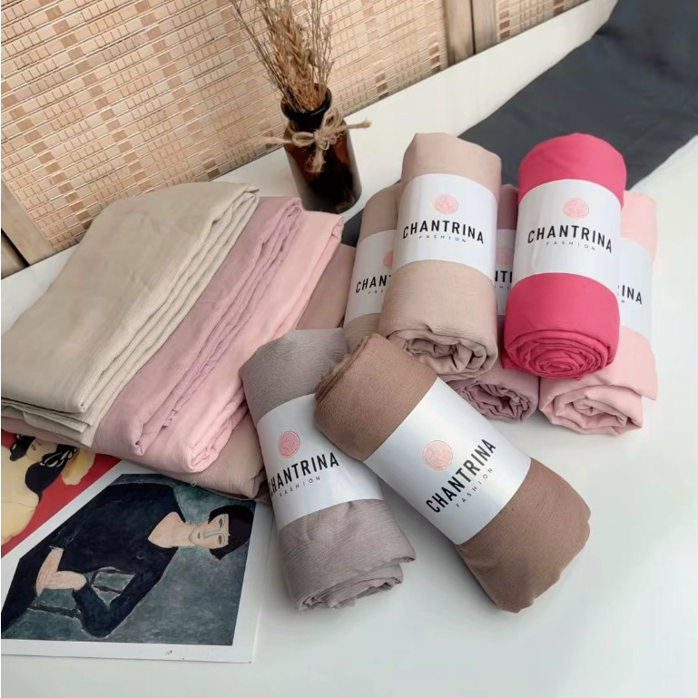 CHANTRINA ผ้าพันคอฮิญาบ ผ้าฝ้ายย่น ผ้าคลุมไหล่ ขนาด180*90cm. สีพื้น สไตล์มุสลิม สำหรับผู้หญิง