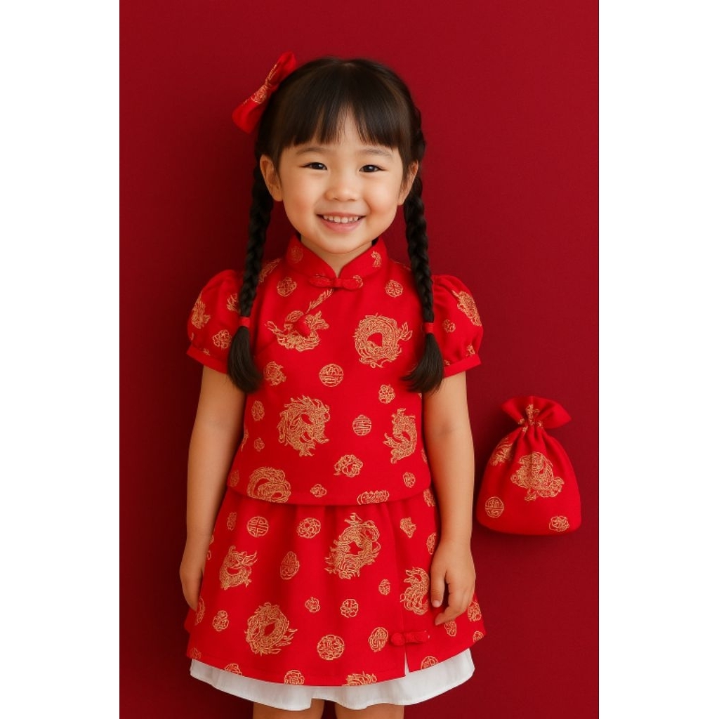 ชุดตรุษจีนเด็กชุดอาหมวยกี่เพ้าพร้อมกระเป๋าเข้าชุด🏮พร้อมส่ง(KU) - รูปที่ 6