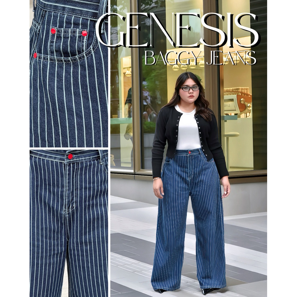 ปรับทรงใหม่กระดุมแดง กางเกงยีนส์ รุ่น Genesis baggy Jeans สีเข้ม