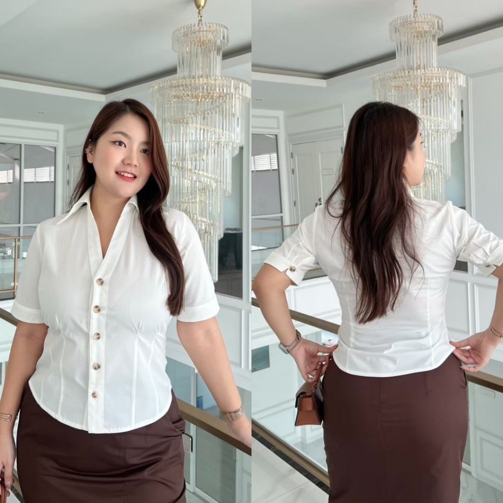 เชิ้ตปิดพุง เอวคอด มี6สี ถึง10XL รุ่น Sara