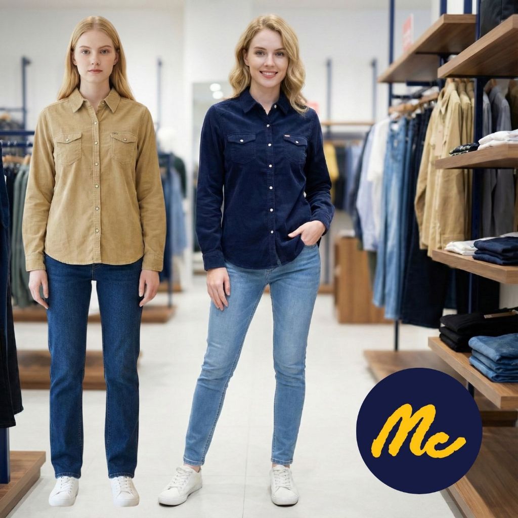 Mc Jeans  แท้ 100 %  งานใหม่จากโรงงาน เสื้อเชิ้ตแขนยาวผู้หญิง สีกรมท่า ผ้าลูกฟูก