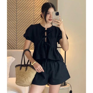กางเกงขาสั้นเอวสม้อคผ้าคอตต้อนลินิน | Cotton bloom short |