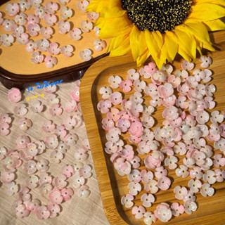 ลูกปัดดอกพีชอะคริลิค 10 มิล เคลือบ AB ไล่สีพาสเทล 100 ชิ้น