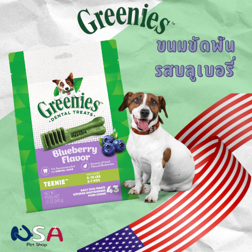 Greenies Teenie Dental Dog Treat Blueberry Flavor ขนมขัดฟันสุนัขรสบูลเบอร๋รี่