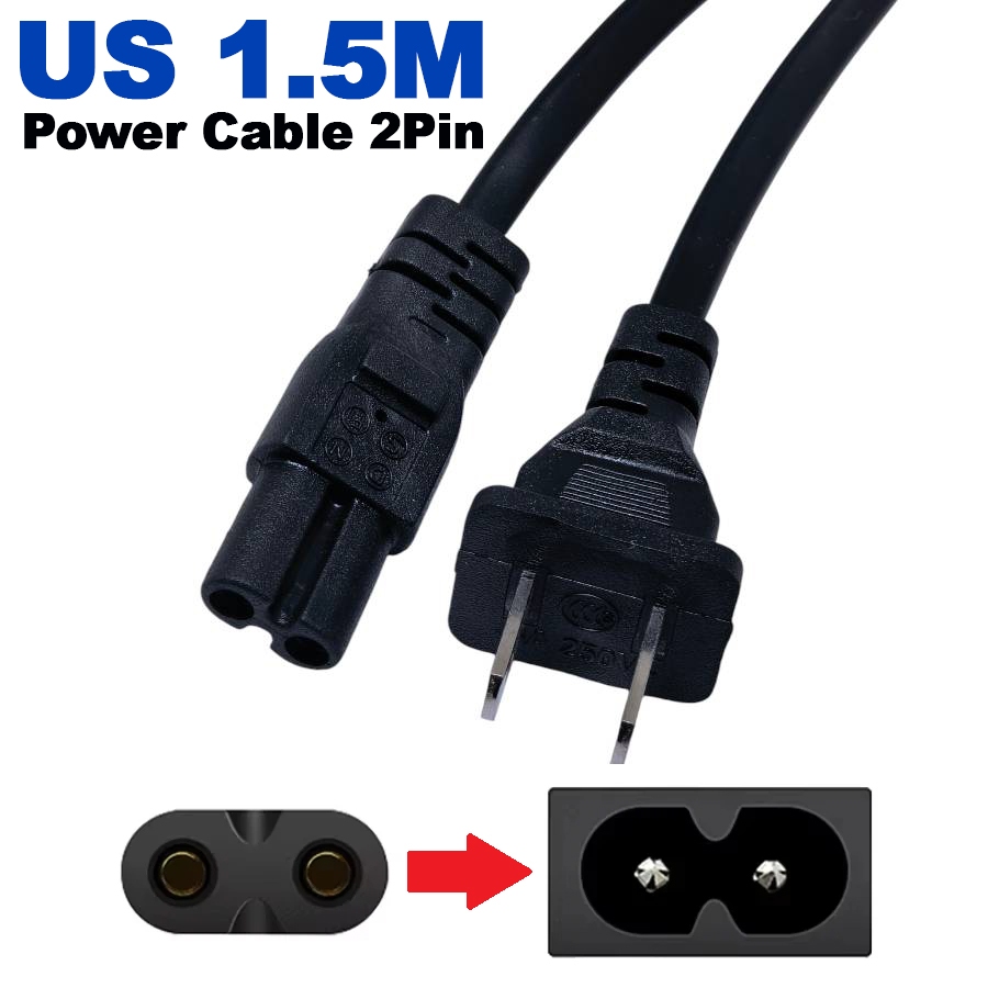 US 1.5M Power Cable 2Pin IEC320 C7 Extension Cord For Dell Laptop Charger Canon Epson Printer Radio 