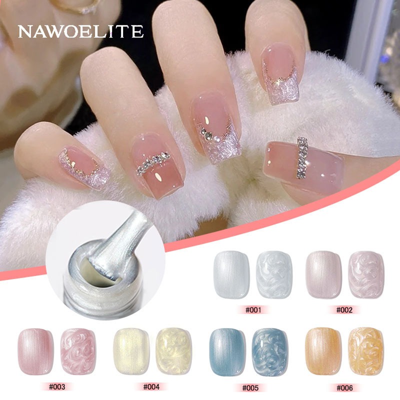 Nawoelite สีเจล ไข่มุก สีทาเล็บเจล เจลทาเล็บลายก้นหอย 6 สี ง่ายๆ ได้เล็บลายสวย ต้องใช้ไฟLED/UVและไม้คนเจล