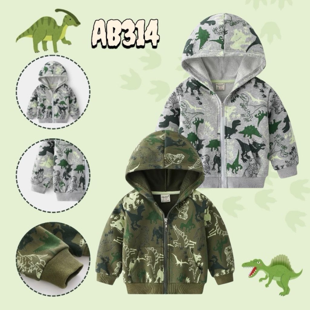 AB314 เสื้อกันหนาวมีฮู้ด เสื้อแขนแขนยาว กันลม ไดโนเสาร์ แฟชั่นเด็กผู้ชายหน้าหนาว สินค้าพร้อมส่ง