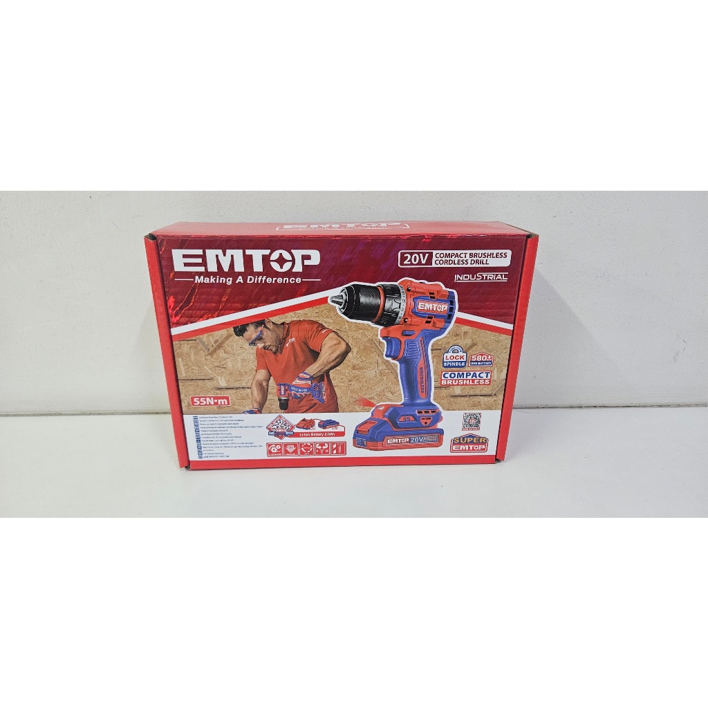 EMTOP สว่านแบตเตอรี่ไร้สาย 20V(55Nm) ครบชุดแบตเตอรี่ แท่นชาร์จ และอุปกรณ์ พร้อมใช้ ราคา ถูกที่สุด ดีลบีเคเค แกลเลอรีภาพที่ 3