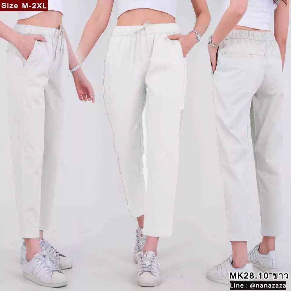 (พร้อมส่ง) NANAZAZA - MK28 เอวผูก 8ส่วน easy pants ยืดหยุ่น เบาสบาย เนื้อผ้าcotton