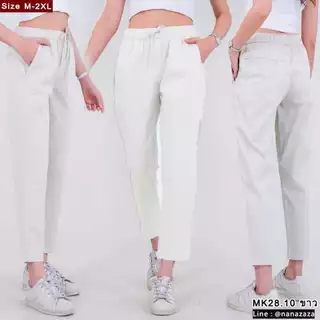 (พร้อมส่ง) NANAZAZA - MK28 เอวผูก 8ส่วน easy pants ยืดหยุ่น เบาสบาย เนื้อผ้าcotton