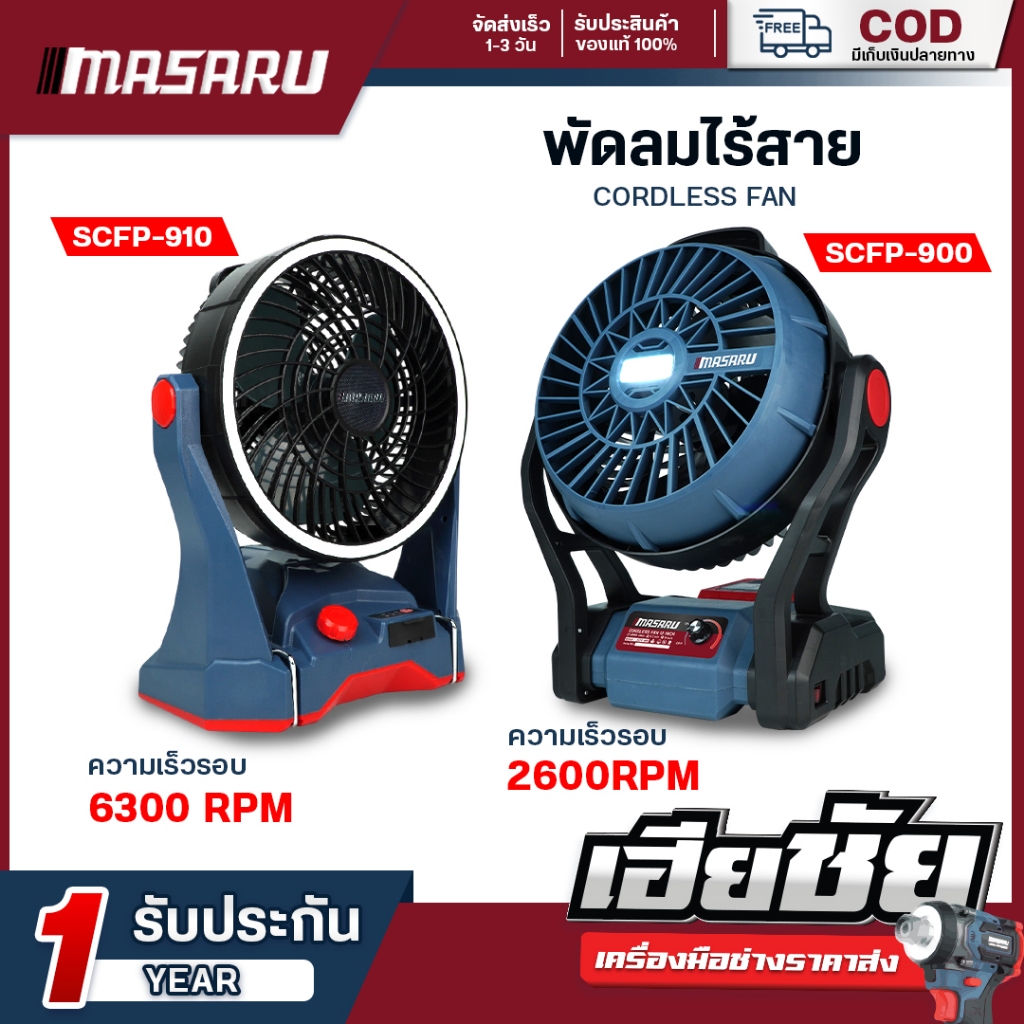(ถูกสุด) MASARU พัดลมไร้สาย 10/12 นิ้ว SCFP-900 SCFP-910 เป็นชุด-ตัวเปล่า พัดลม พกพา ไร้สาย