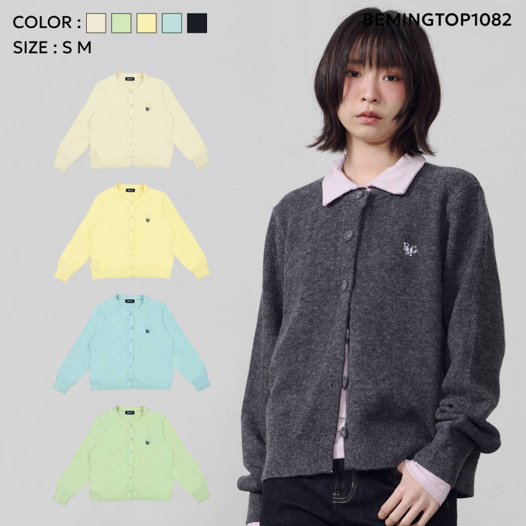 Bemingtop1082(S-M)-BMG Frosty Cardigan - คาร์ดิแกนไหมพรมแขนยาว ดีเทลโลโก้ BMG ปักที่อก