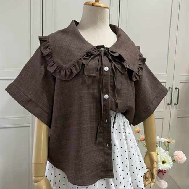 เสื้อคอปกตุ๊กตาโบว์หวานสไตล์เกาหลี อก 32-50“