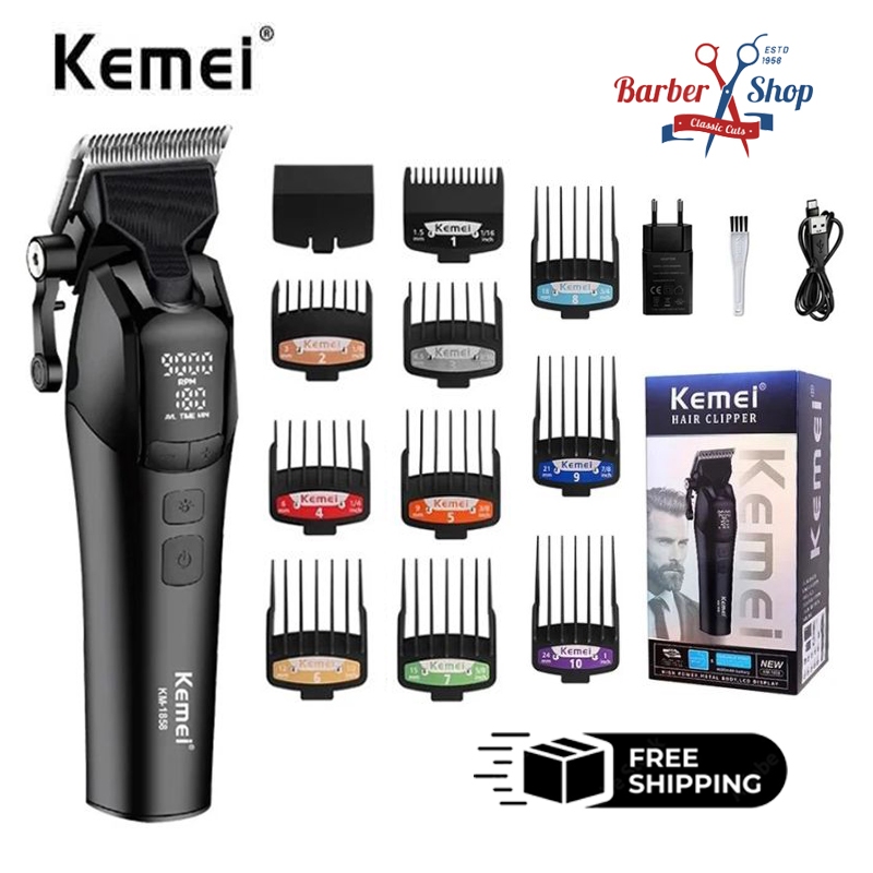 Kemei KM-1858 ปัตตาเลี่ยนตัดผมไร้สาย อุปกรณ์ครบชุด ตัดผมไฟฟ้า กันขอบ กันลาย สินค้าพร้อมส่ง