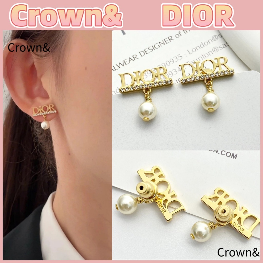 🤠ต่างหูมุกคริสตัลโลโก้ DIOR ของแท้ 100% ใหม่เอี่ยม