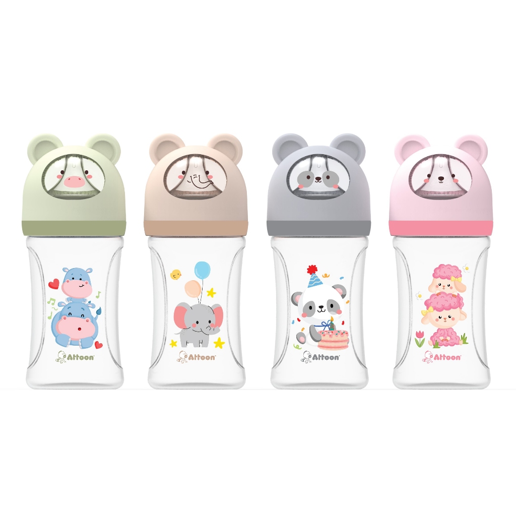 Attoon(แอทตูน) ขวดคอกว้าง 8 oz safari พร้อมจุกไม่ดูดไม่ไหล Anti-choke [101927-S]