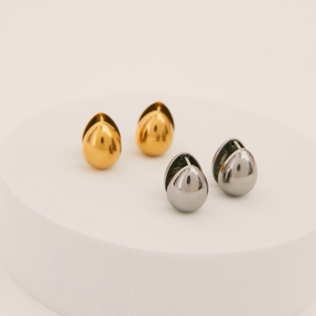 thegoodpieces - Oval stud ต่างหูแสตนเลส กันน้ำ ไม่ลอกไม่ดำ