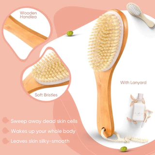 Novvia Crd Dry Brushing Body Brush แปรงขนหมูป่าธรรมชาติ แปรงขัดผิวแห้งพร้อมแปรงแห้งไม้ Contoured สําหรับขัดผิวเท้า