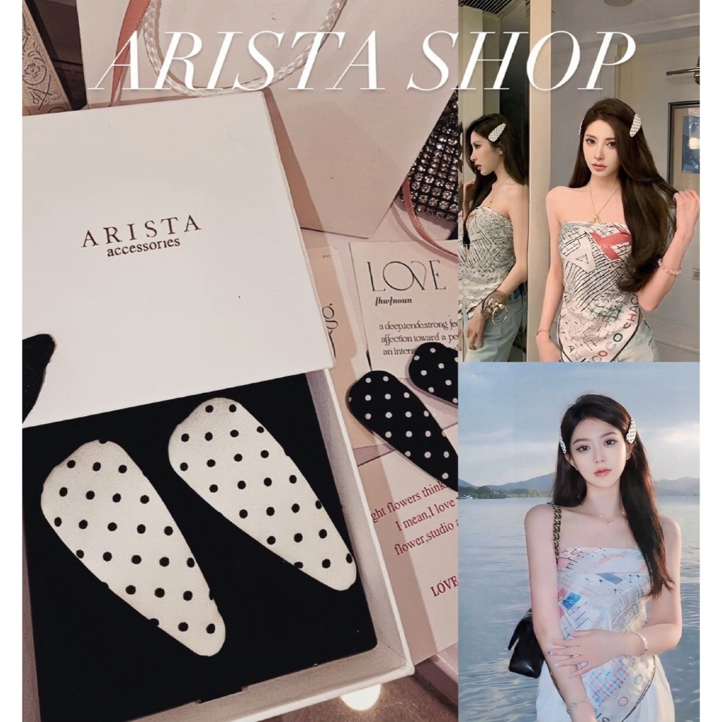 กิ๊บ 2 ตัว + กล่อง  ❌พร้อมส่ง ส่งไว❌เซทกิ๊บ Polkadot x ARISTA (Black/White)