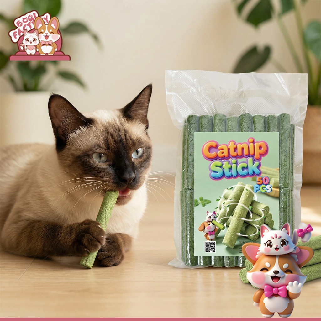 Boqi Factory  ขนมหญ้าแมว ผลิตจากต้นอ่อนข้าวสาลี ช่วยขัดฟัน 1 ถุง บรรจุ 10 ชิ้น Catnip Sticks 10pcs ราคา ถูกที่สุด ดีลบีเคเค แกลเลอรีภาพที่ 8
