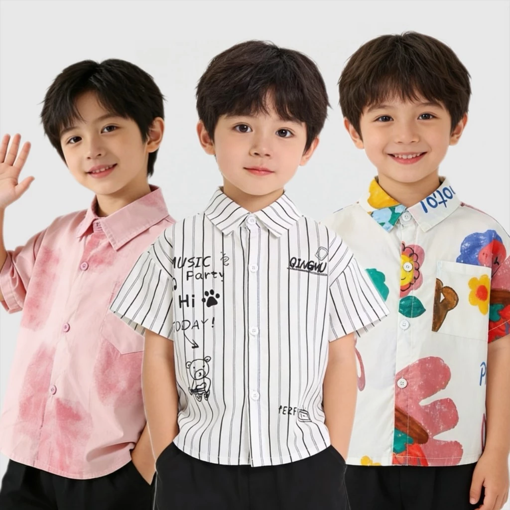 BB095 เสื้อเชิ้ตเด็ก เสื้อแขนสั้นเด็ก ผ้าดี ใส่สบาย เท่และมีสไตล์ สินค้าพร้อมส่ง