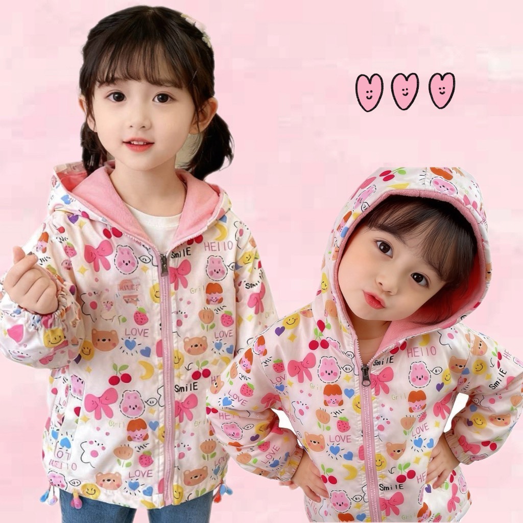 BB064 เสื้อกันหนาวเด็ก มีฮู้ด ลายน้องหมีชมพู น่ารัก