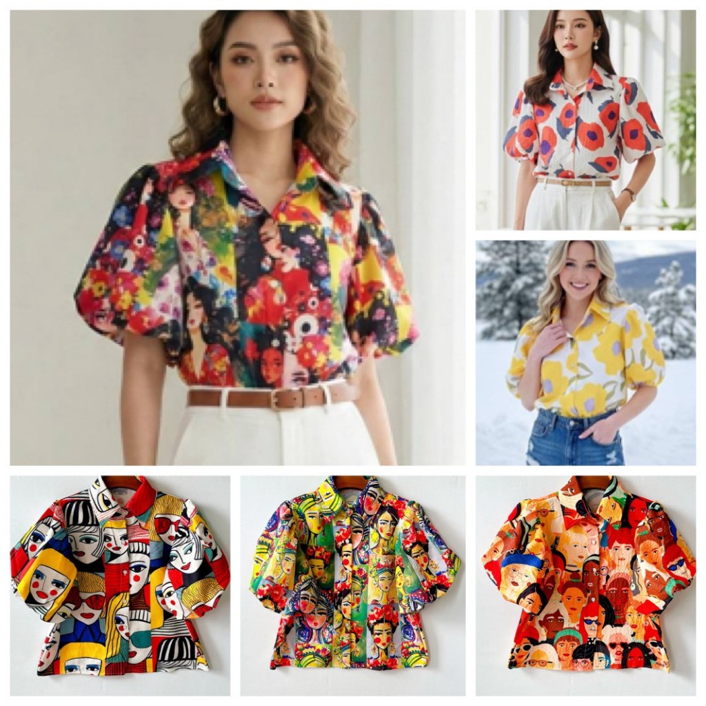 ป้าย Princess เสื้อเชิ้ตผ้าบับเบิ้ลพิมพ์ลายแขนบอลลูน อก 40 นิ้ว ยาว 22 นิ้ว