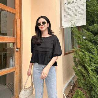 TIMBER BLOUSE เสื้อลินินแพทเทิร์นสวยลูกคุณ แขนพองนิดๆ ผ้าลินินเนื้อดี นิ่มพริ้วทิ้งตัว