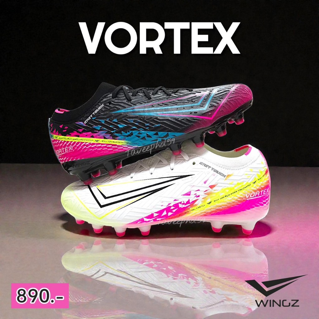 WINGZ VORTEX รองเท้าสตั๊ด ยี่ห้อ WINGZ ตัวรองท๊อป สีขาว/ชมพู และสีดำ/ชมพู ราคา 875 บาท