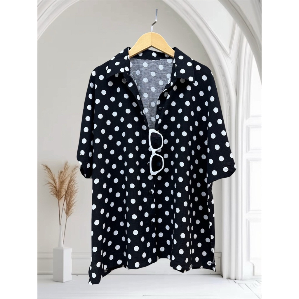 T-เสื้อเชิ้ตลายริ้วทรงแขนล้ำ อก 52 นิ้ว ผ้าไหมญี่ปุ่นพิมพ์ลาย