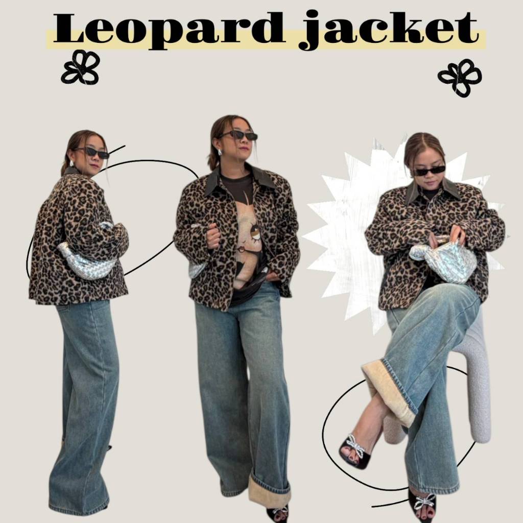 แจ็คเก็ตกันหนาวแขนยาวลาย Leopard jacket