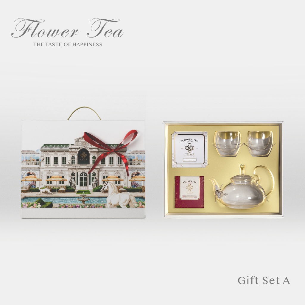 CHAR Premium Box Set A (ชุดชาดอกไม้ x1) + กาน้ำชา/ แก้วสองชั้น/ Wish Card | ชุดของขวัญ Gift Set