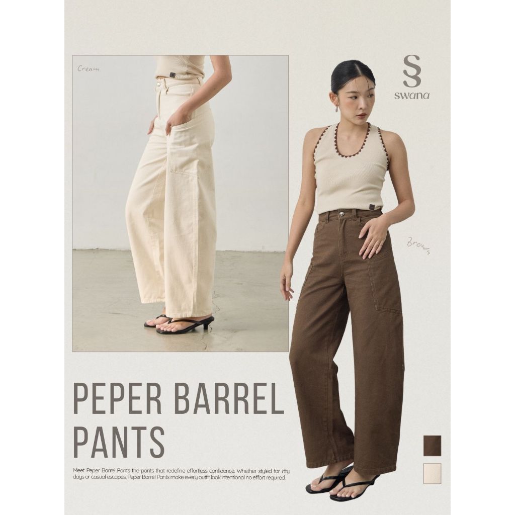 Swana.ss - Pepper barrel pants (เปป-เปอร์) XS-XL แค่กางเกง กางเกงขายาวผ้าคอตตอน คล้าย cargo