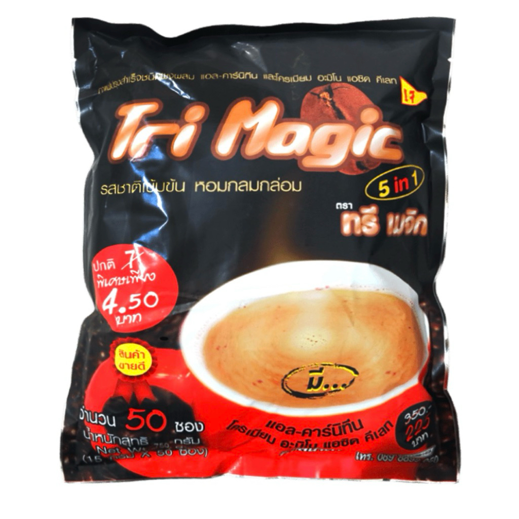 Tri Magic กาแฟ ทรีเมจิก 5 in 1 บรรจุ 50 ซอง รสชาติเข้มข้น หอมกลมกล่อม