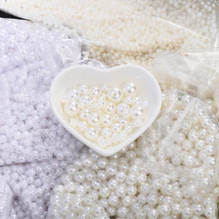 ลูกปัดไข่มุกจําลอง ABS ขนาด 3-20mm สีขาว สีชมพู สีเบจ รูตรง ลูกปัดมุกกลม สำหรับงาน DIY งานประดิษฐ์