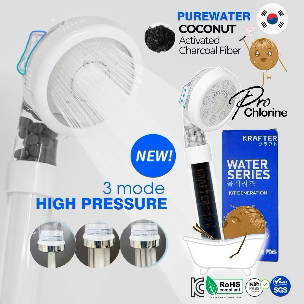 Krafter Korea 3-mode ฝักบัวสปาและกรองน้ำเกาหลีของแท้ สายน้ำนุ่มละมุน (รับประกันสินค้า 1 ปี)