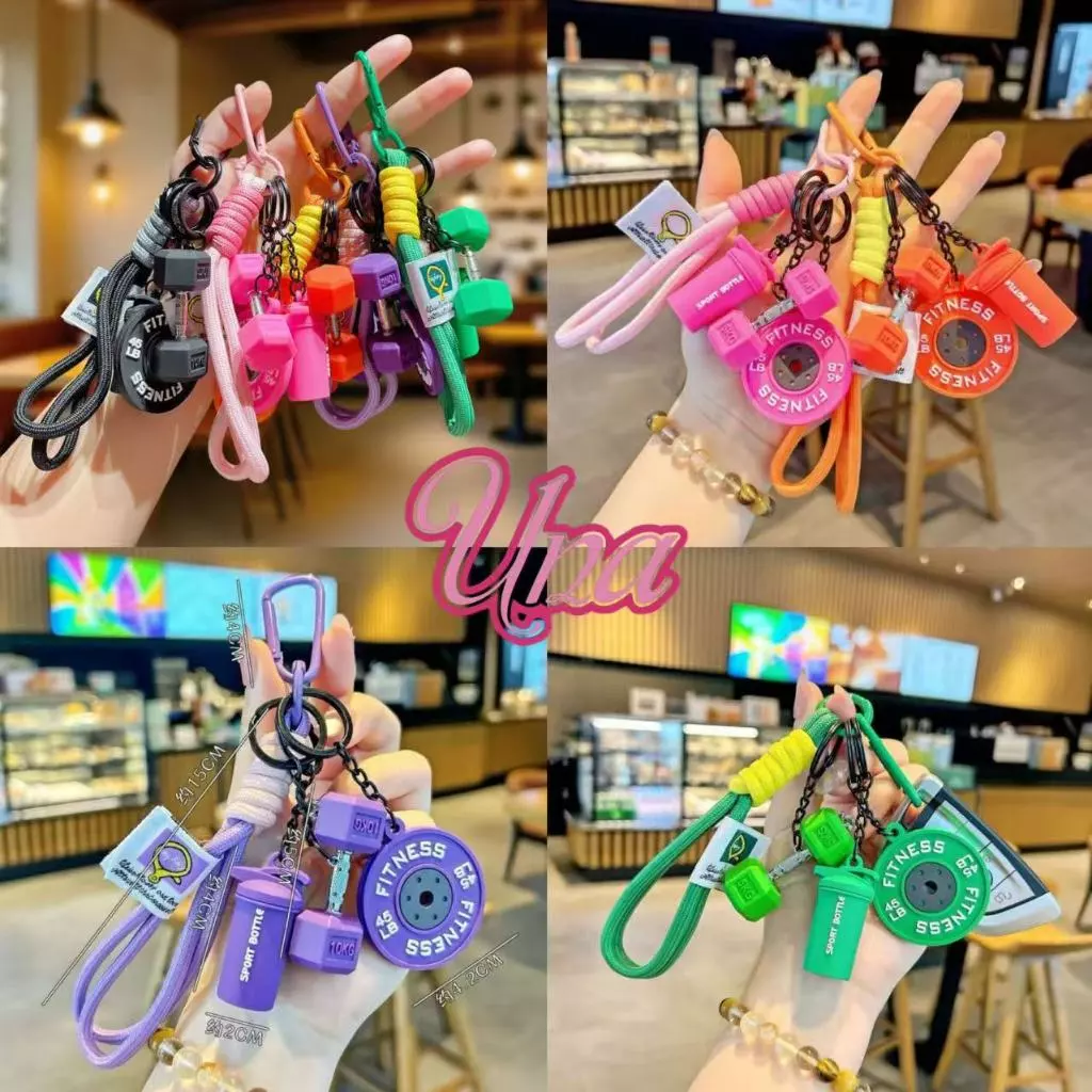 Una Gift Shop(ZC610)❣🇹🇭🚚พร้อมส่ง❣พวงกุญแจฟิตเนส แก้วน้ำดัมเบลแผ่นน้ำหนักจำลอง มีหลากหลายสีน่ารักๆ