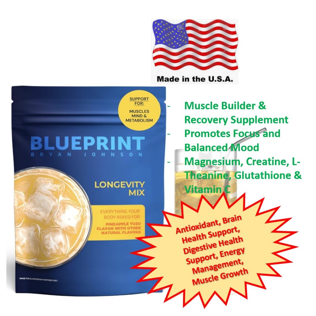 Blueprint Bryan Johnson Longevity Mix - Muscle Builder & Recovery Supplement - Promotes Focus and Ba