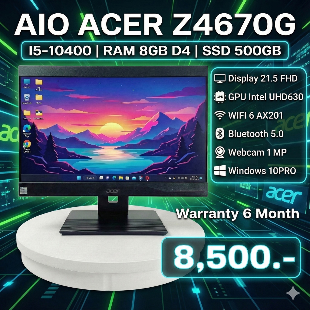 [ประกัน 6 เดือน] Acer AIO Z4670G i5 Gen10 / Ram 8GB / SSD 500GB / Win 10 Pro แท้ คอมพิวเตอร์มือสอง ค