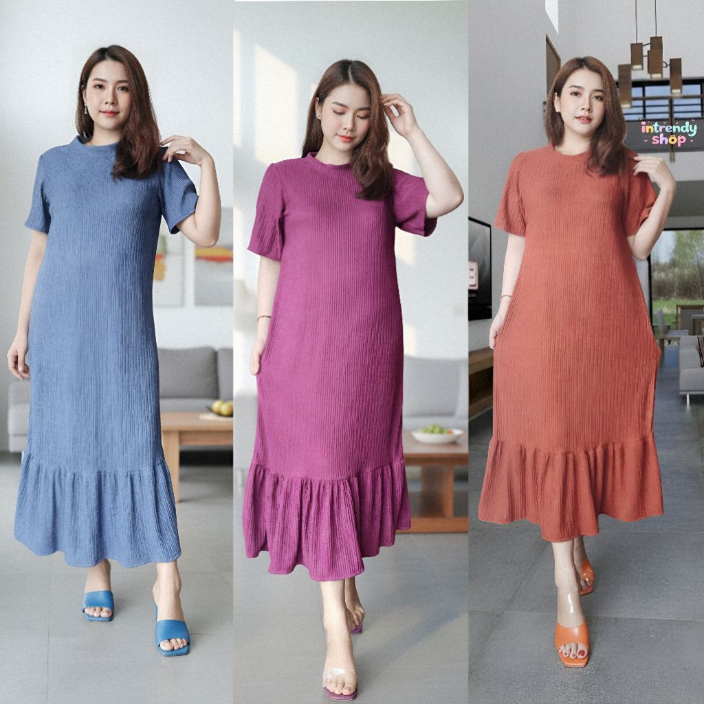 ใหม่.เดรสผ้ายืดท็อฟฟี่ชายระบาย Long ,rayer Dress B161( อก:36 – 46 นิ้ว) ใส่สวย. ราคา ถูกที่สุด ดีลบีเคเค