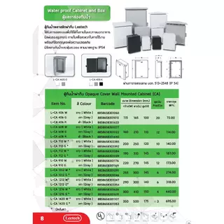 ตู้กันน้ำ พลาสติก ฝาทึบ ผลิตจากพลาสติก ABS เกรด A LEETECH รุ่น L-CA ขาว / เทา / ดำ IP54