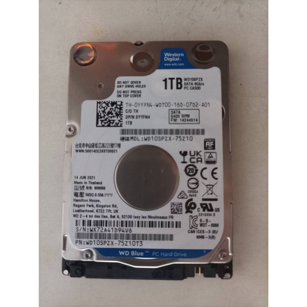 HARDDISK WD ฮาร์ดดิสก์สำหรับโน้ตบุ๊ก รุ่น Blue (WD10SPZX) ความจุ 1TB (SATA-3) (ของใหม่) ค้างสต็อก