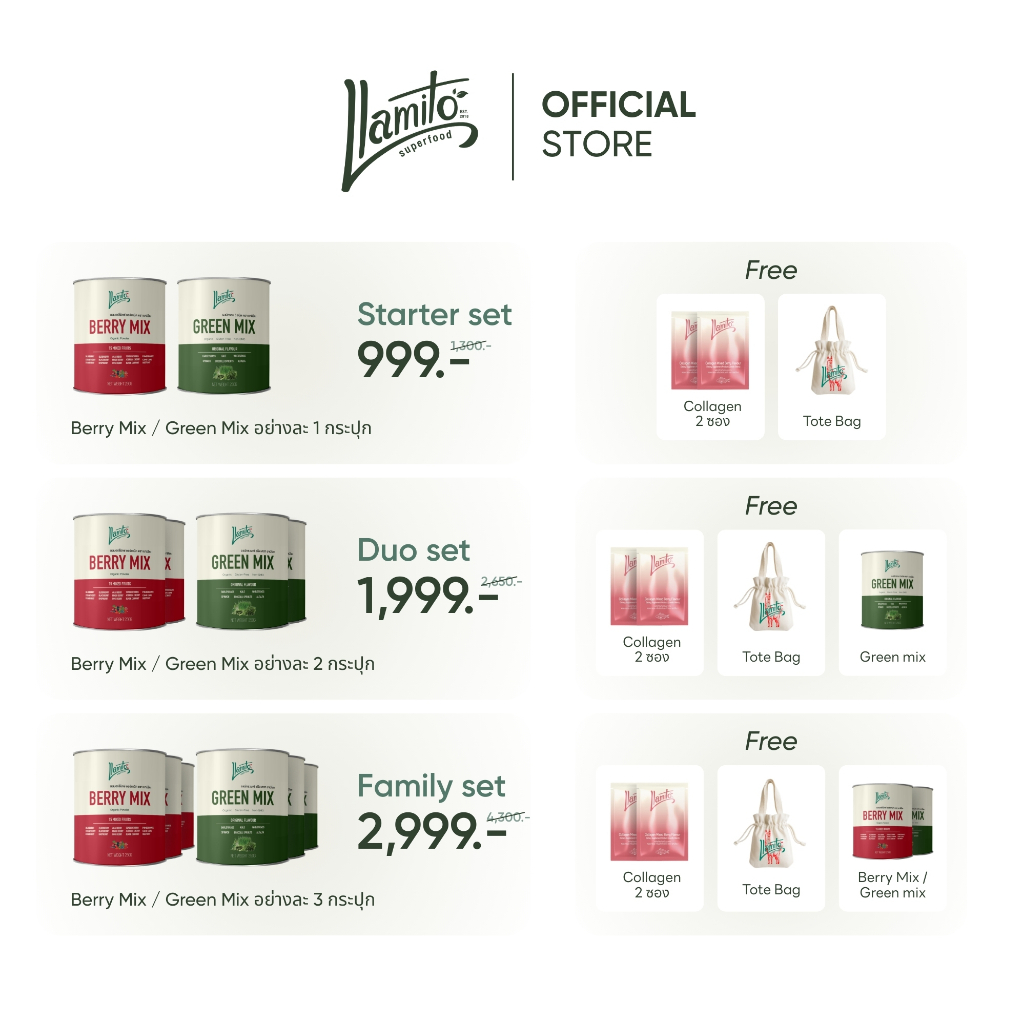 Llamito เช็ตพิเศษ ผงผักรวม ขนาด 250g (Green Mix Powder) + Llamito ผงเบอร์รี่รวม 15 ชนิด (Berry Mix P