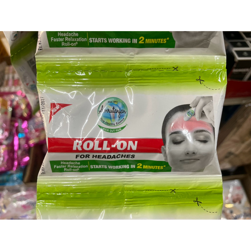 บรรเทาไมเกรน Roll-on ตรา Amrutanjan(แบบซอง) ปวดหัว เมารถ เมาเรือ วิงเวียนศรีษะ ไม่เลอะติดเสื้อผ้า